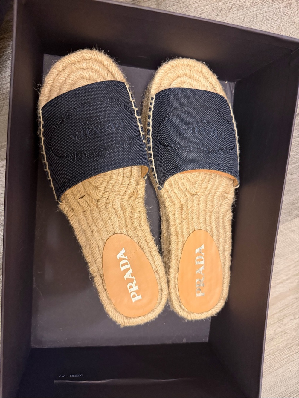 Prada Black Canvas and Natural Jute Espadrille Slides